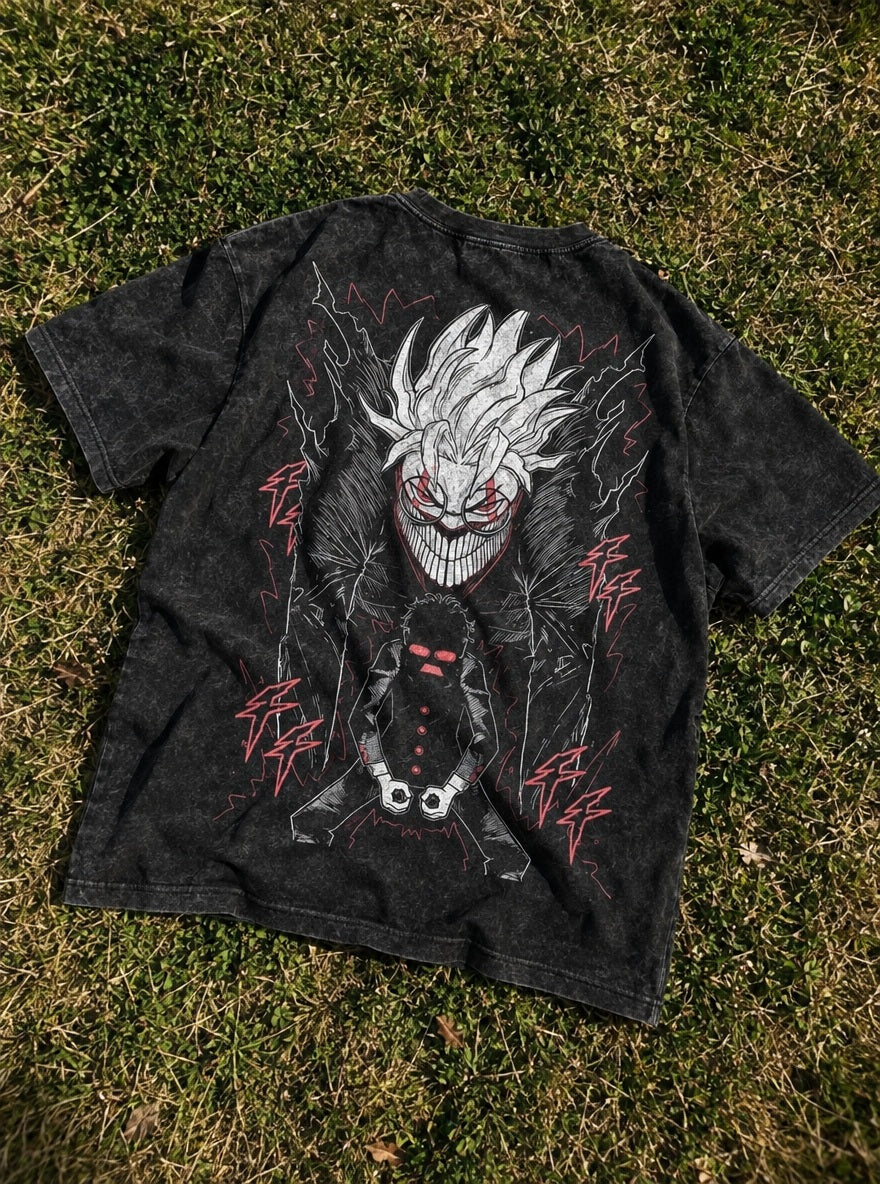 Okarun Shadow – T-Shirt – flat-lay | Dandadan