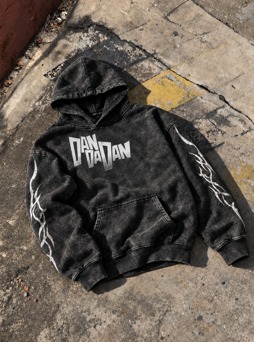 White Title Logo – Hoodie – flat-lay | Dandadan