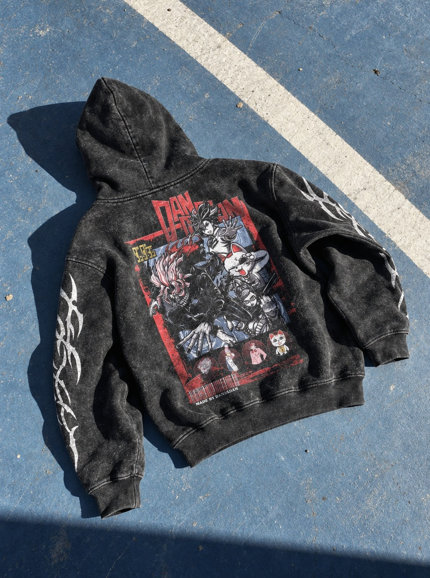 Okarun Squad – Hoodie – flat-lay | Dandadan