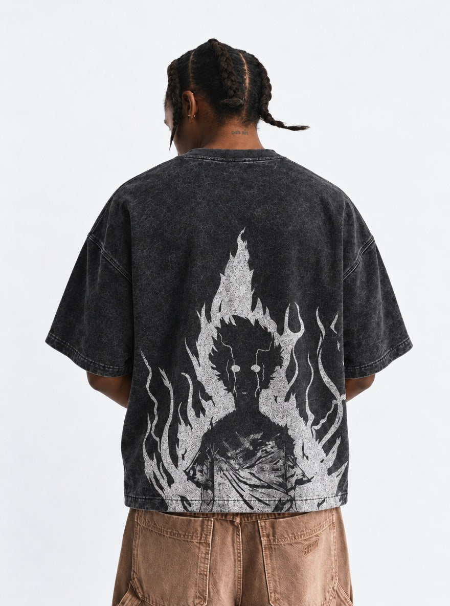 Mob White Flame – T-Shirt – model shot | Mob Psycho 100