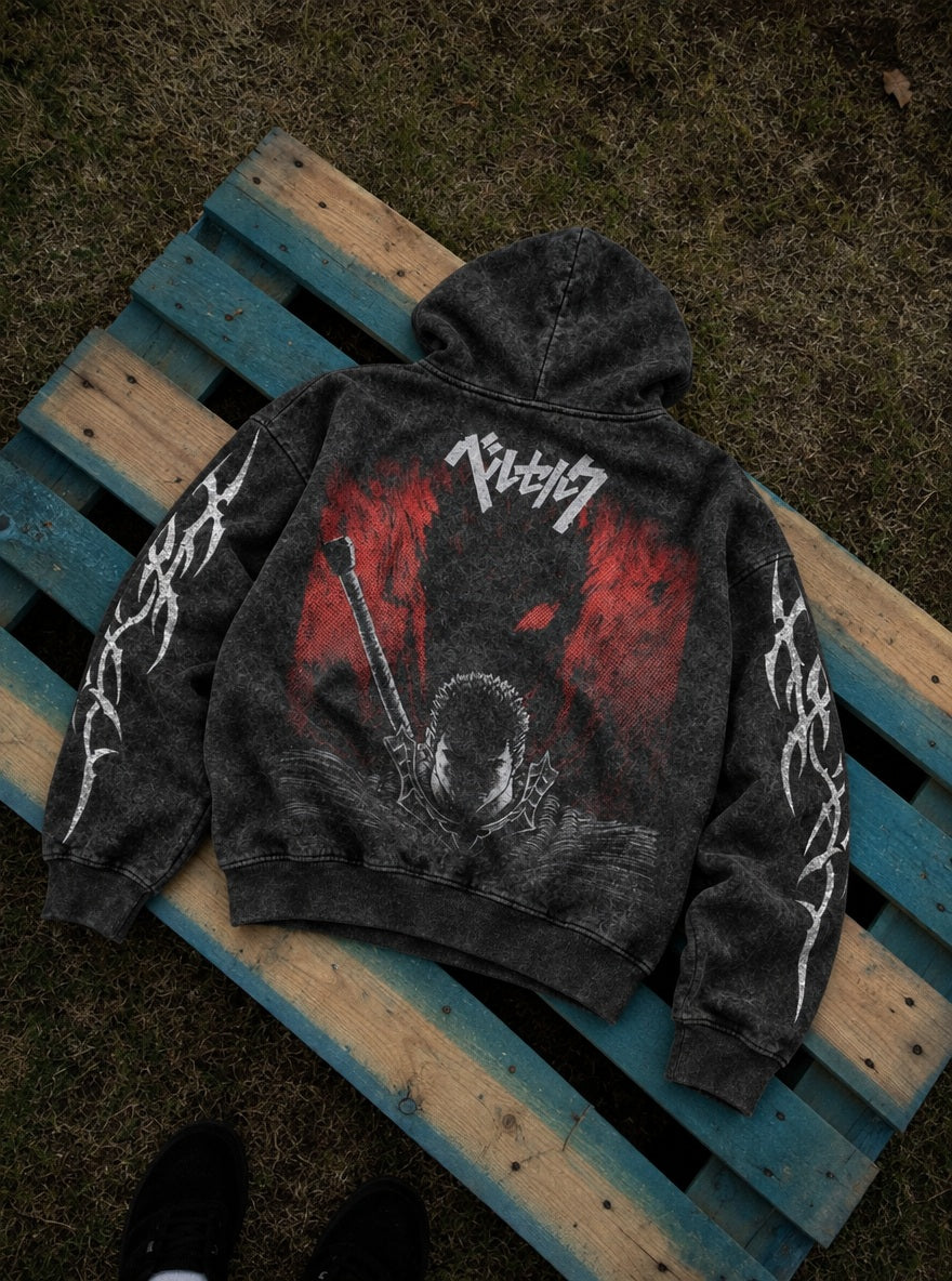 Red Halftone Guts – Hoodie – flat-lay | Berserk