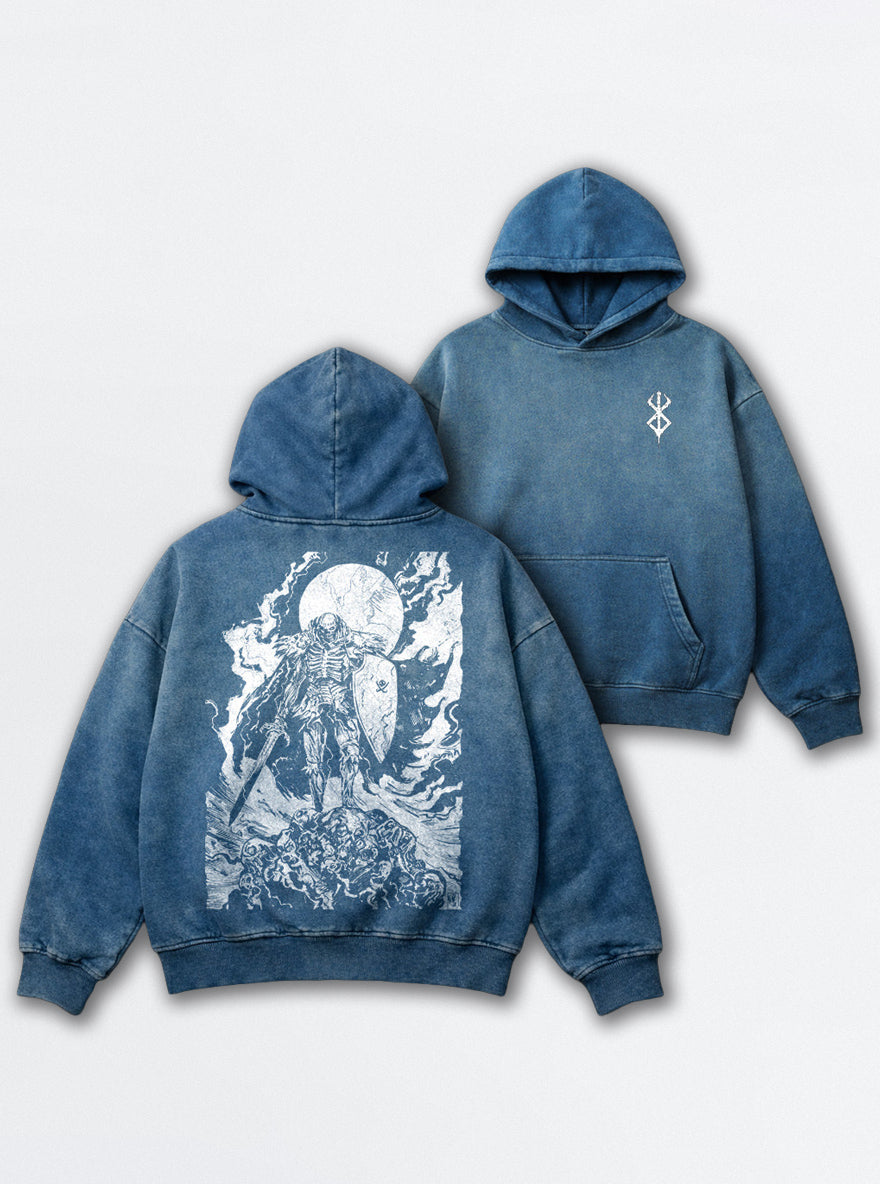 Blue Faded Hoodie – Skull Knight Sunset – mockup | Berserk