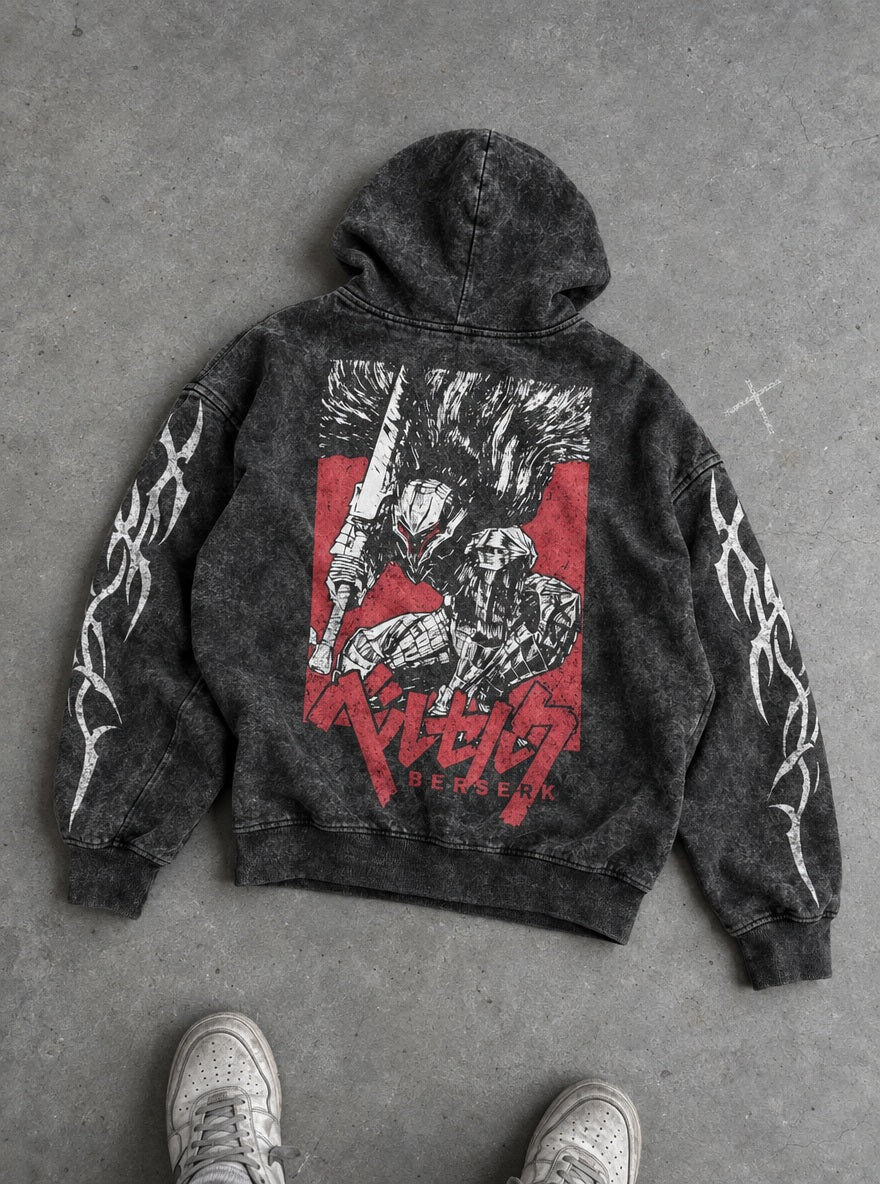 Red Panel Berserker – Hoodie – flat-lay | Berserk
