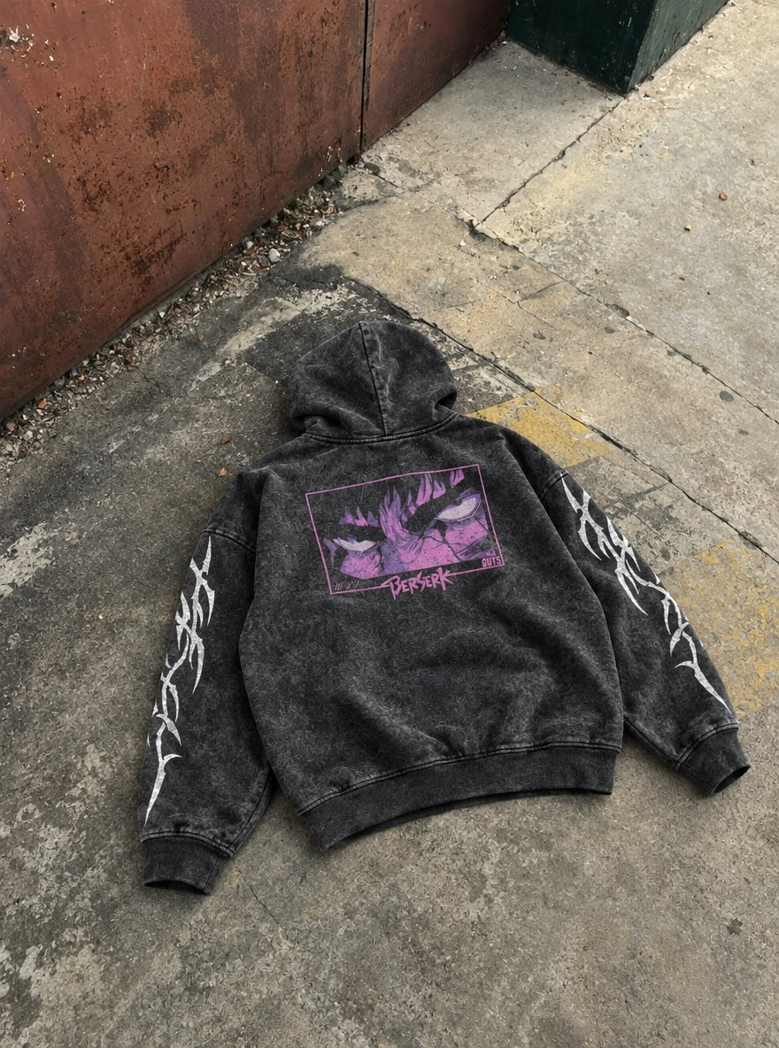 Purple Glare Guts – Hoodie – flat-lay | Berserk