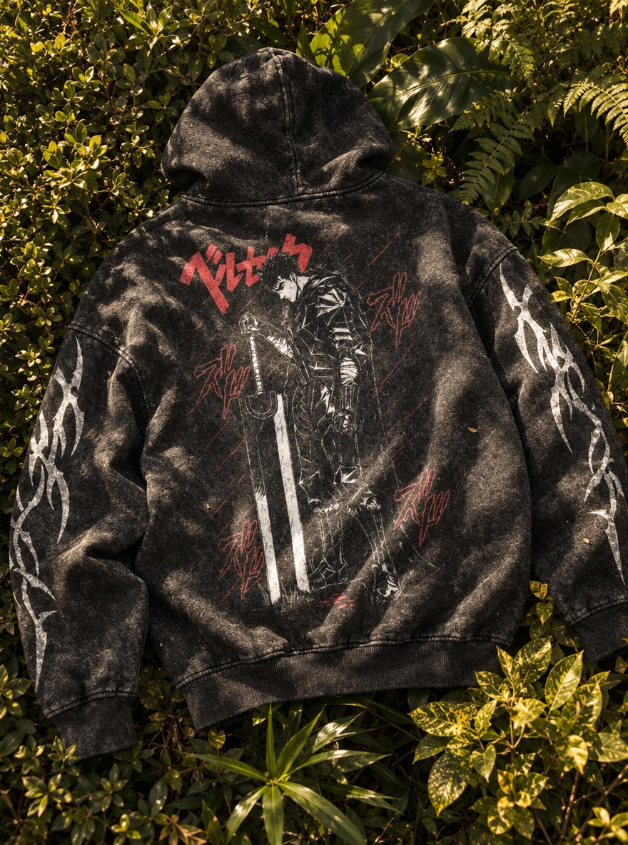 Guts Sword Lean – Hoodie – flat-lay | Berserk