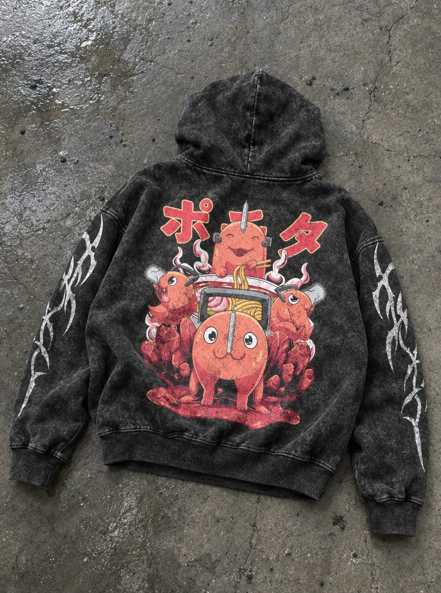 Pochita Noodles – Hoodie – flat-lay | Chainsaw Man