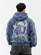Blue Faded Hoodie – Skull Knight Sunset – model shot | Berserk