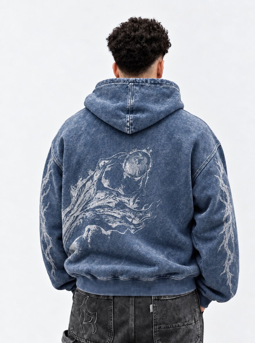 Blue Faded Hoodie – Behelit Grasp – model shot | Berserk
