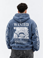 Blue Faded Hoodie – Luffy Wanted – model shot | One Piece