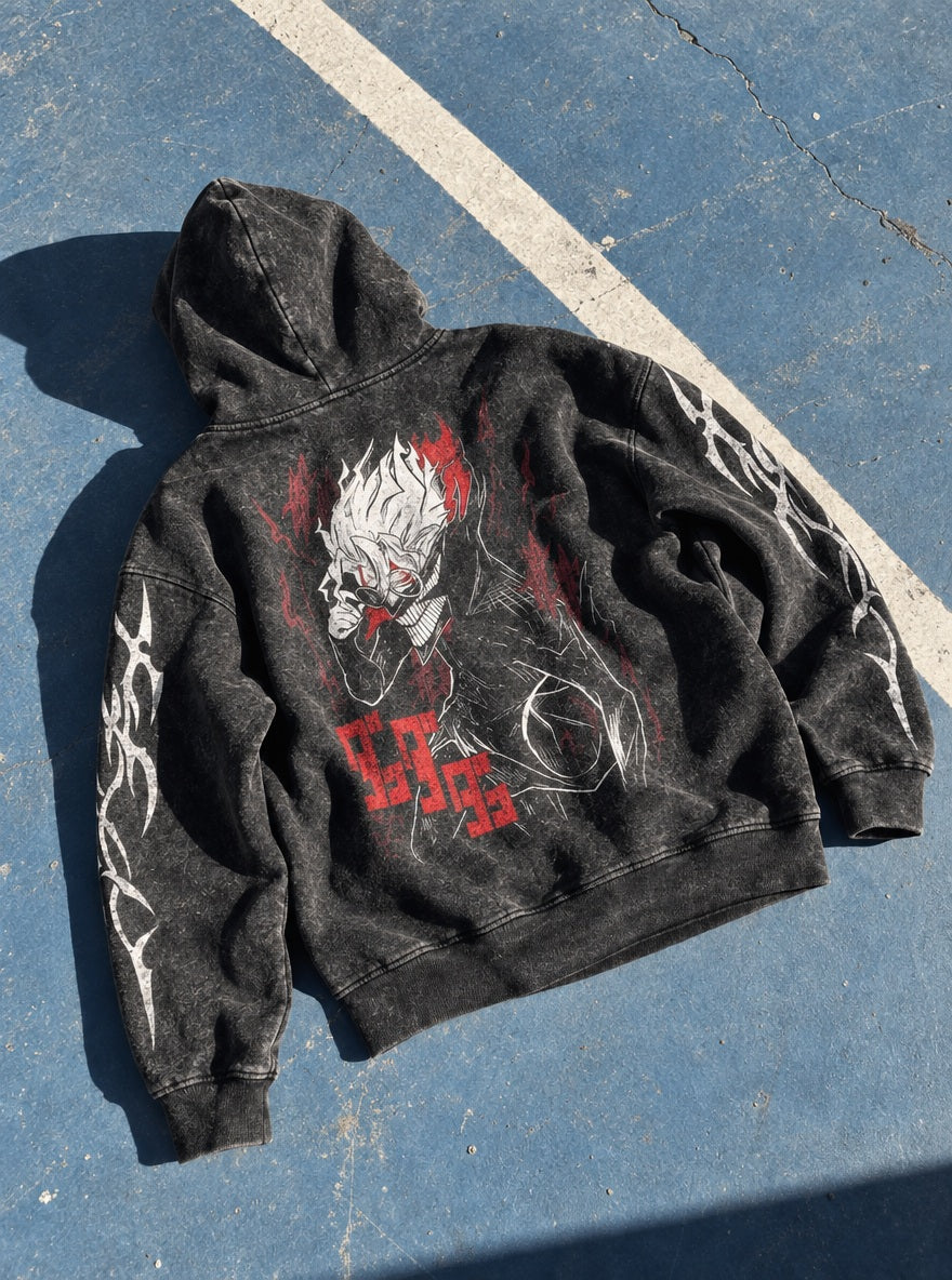 Okarun Menace – Hoodie – flat-lay | Dandadan