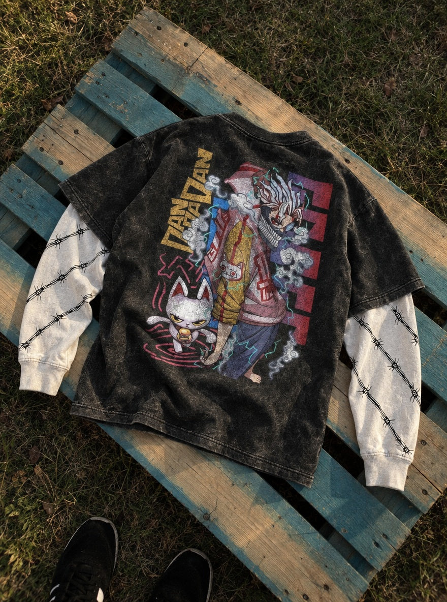 Okarun & Turbo Granny – Double Sleeves – flat-lay | Dandadan