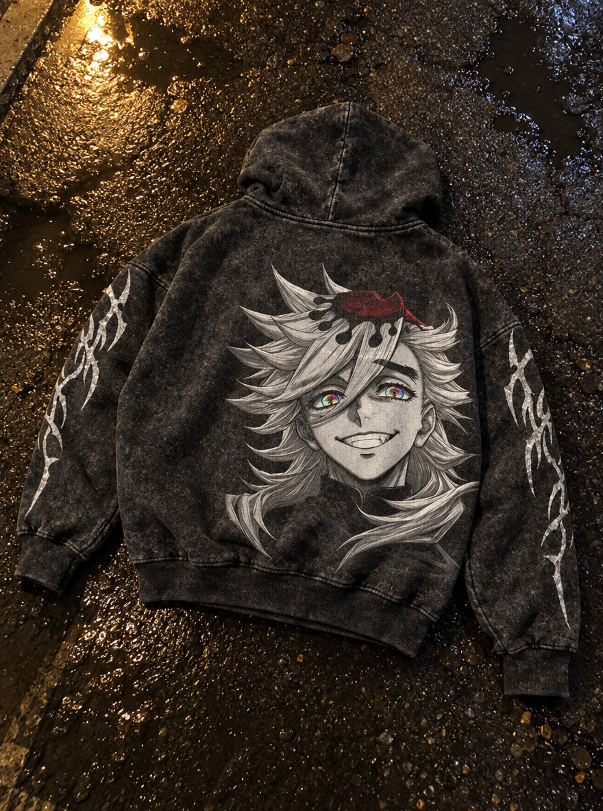 Doma Grin – Hoodie – flat-lay | Demon Slayer