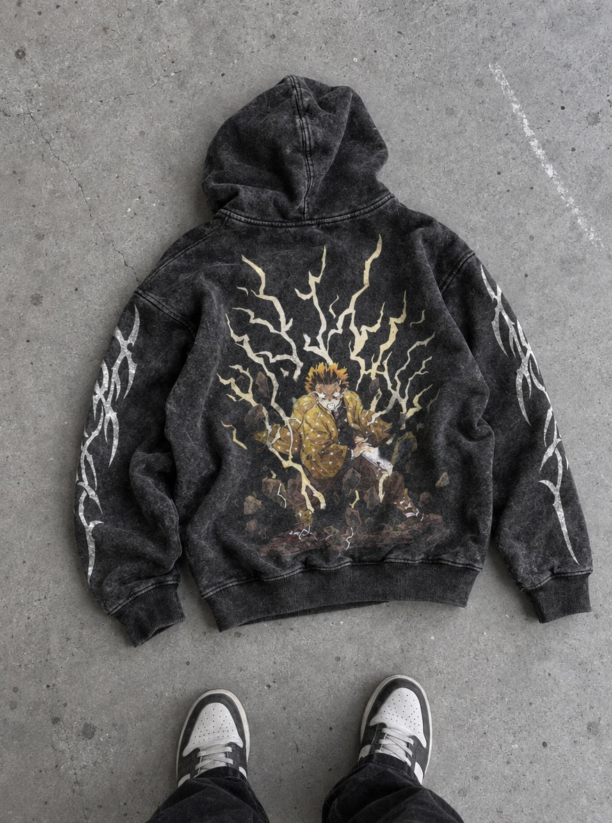 Zenitsu Thunder – Hoodie – flat-lay | Demon Slayer