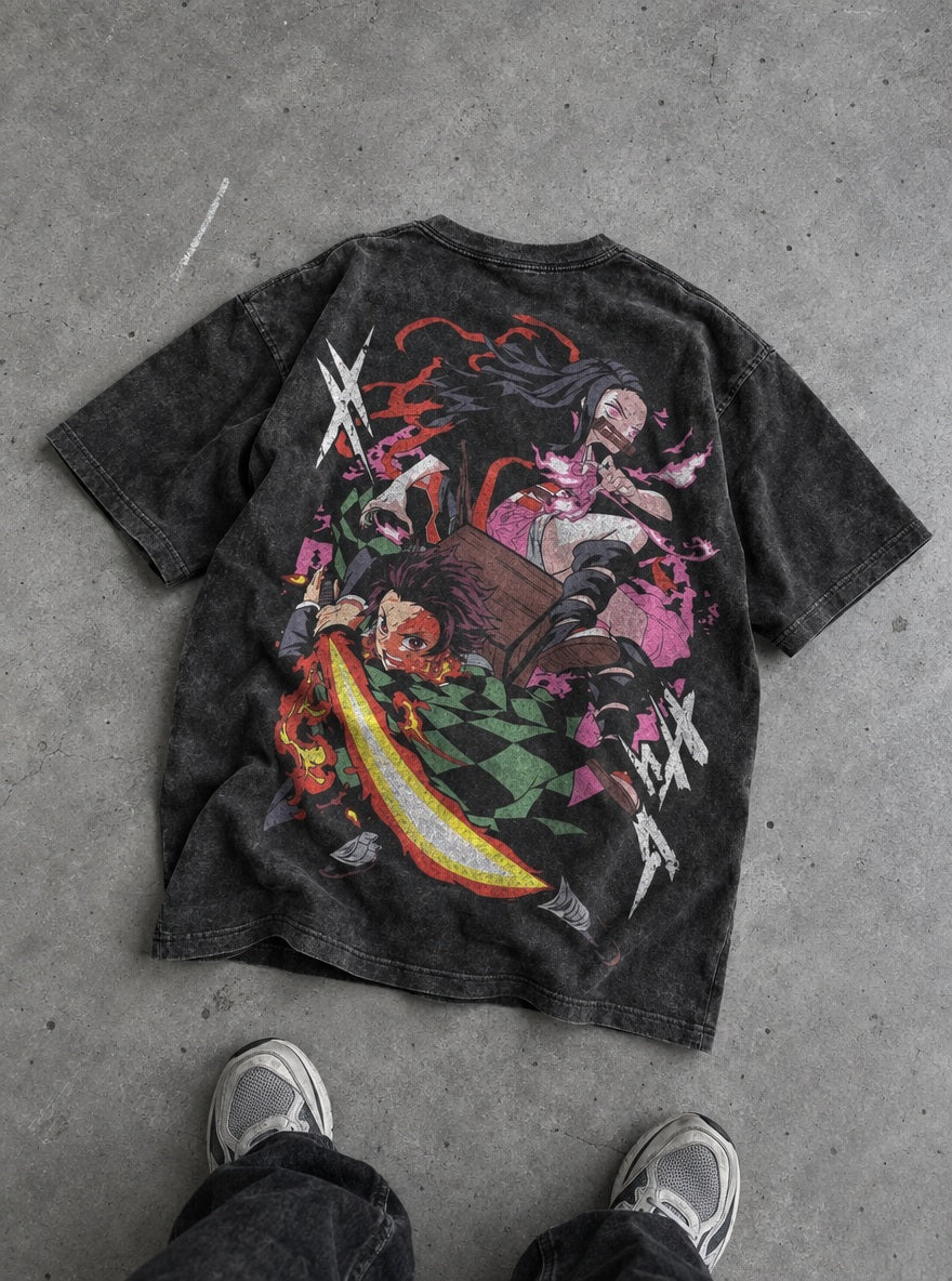 Tanjiro & Nezuko – T-Shirt – flat-lay | Demon Slayer