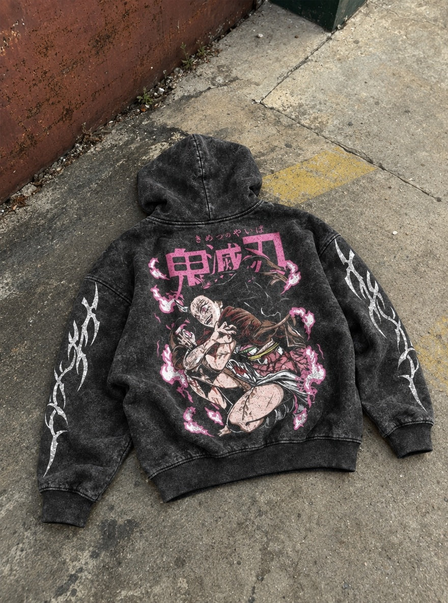 Nezuko Rage – Hoodie – flat-lay | Demon Slayer