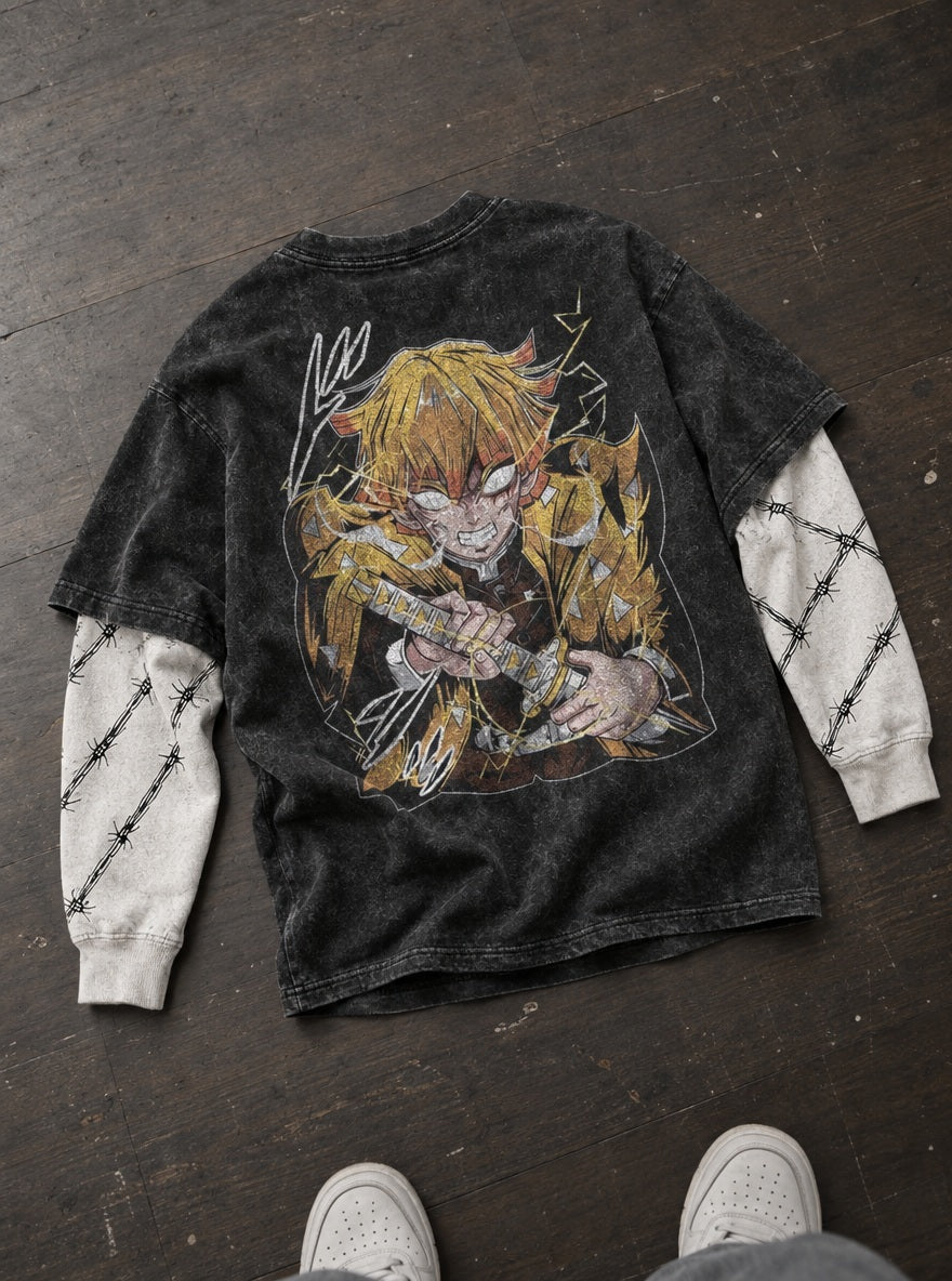 Zenitsu Fury – Double Sleeves – flat-lay | Demon Slayer