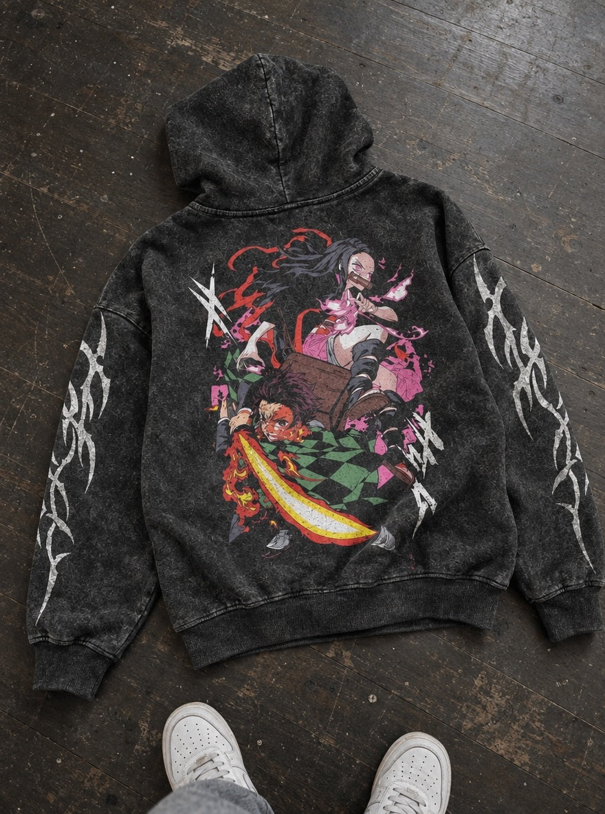 Tanjiro & Nezuko – Hoodie – flat-lay | Demon Slayer