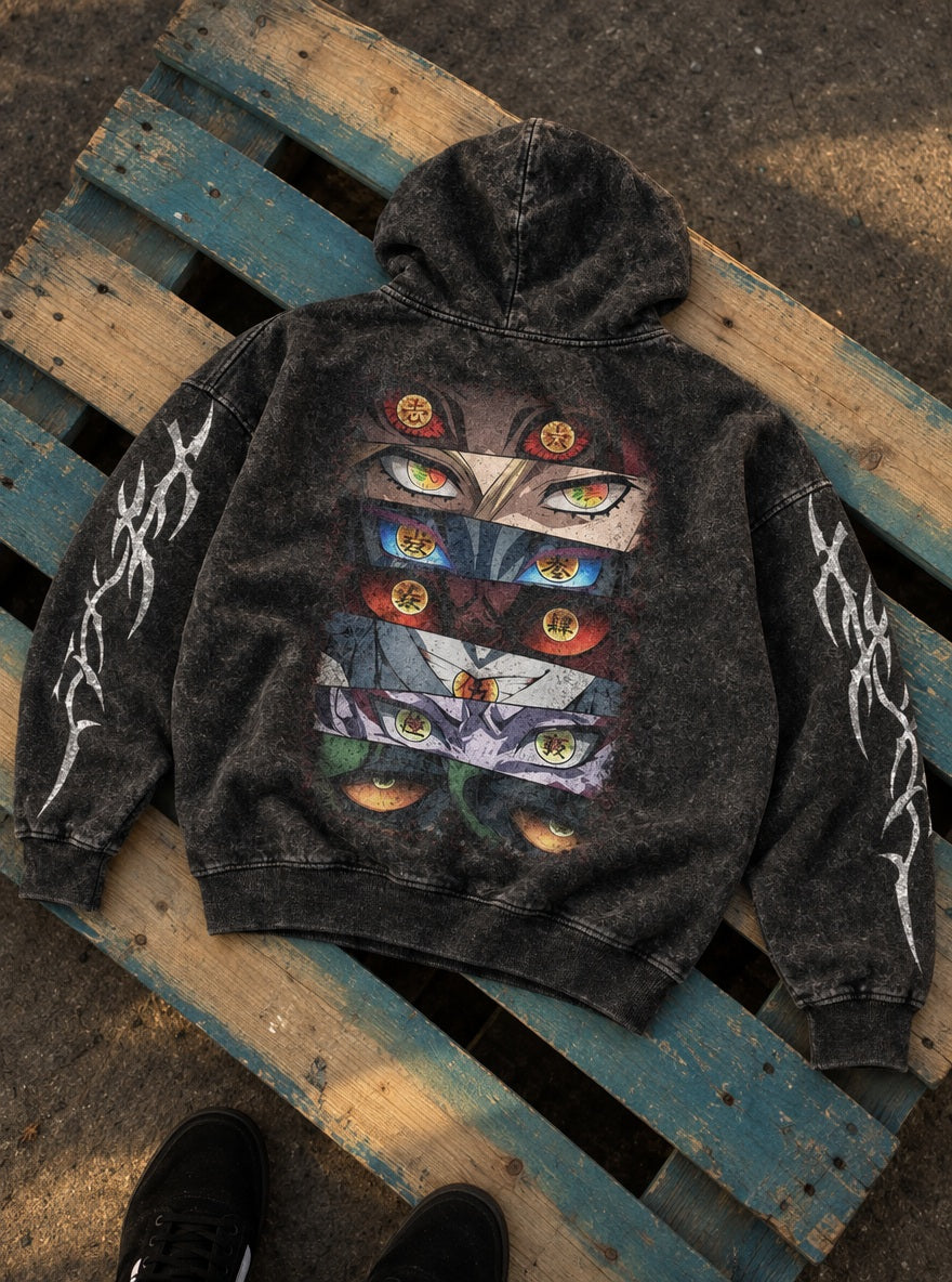 Demon Eyes – Hoodie – flat-lay | Demon Slayer