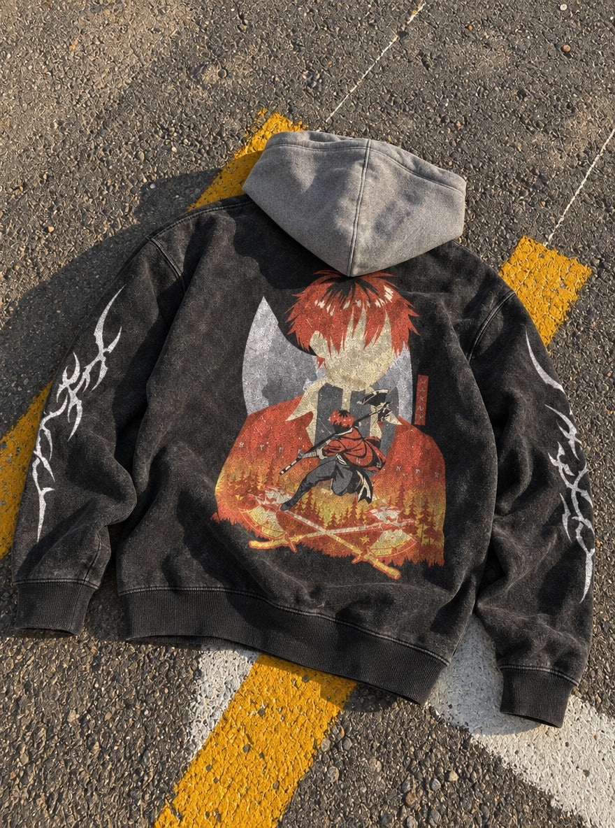 Stark Silhouette – Black & Grey Hoodie – flat-lay | Frieren