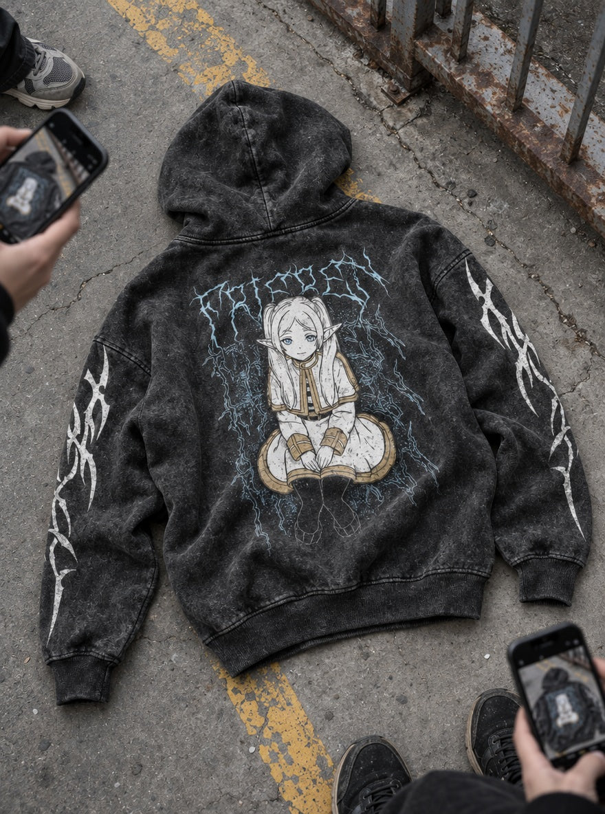 Frieren Ice Metal – Hoodie – flat-lay | Frieren