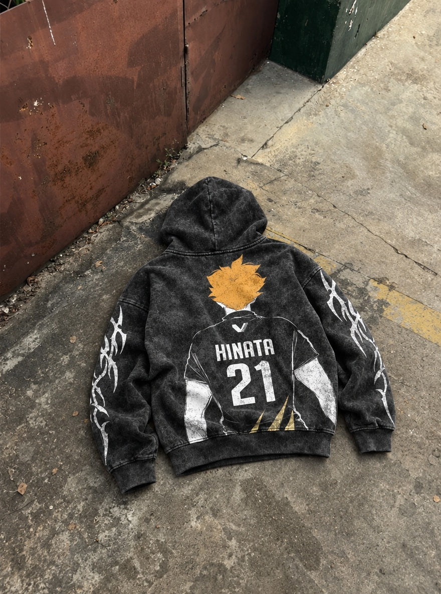 Hinata Number 21 – Hoodie – flat-lay | Haikyuu