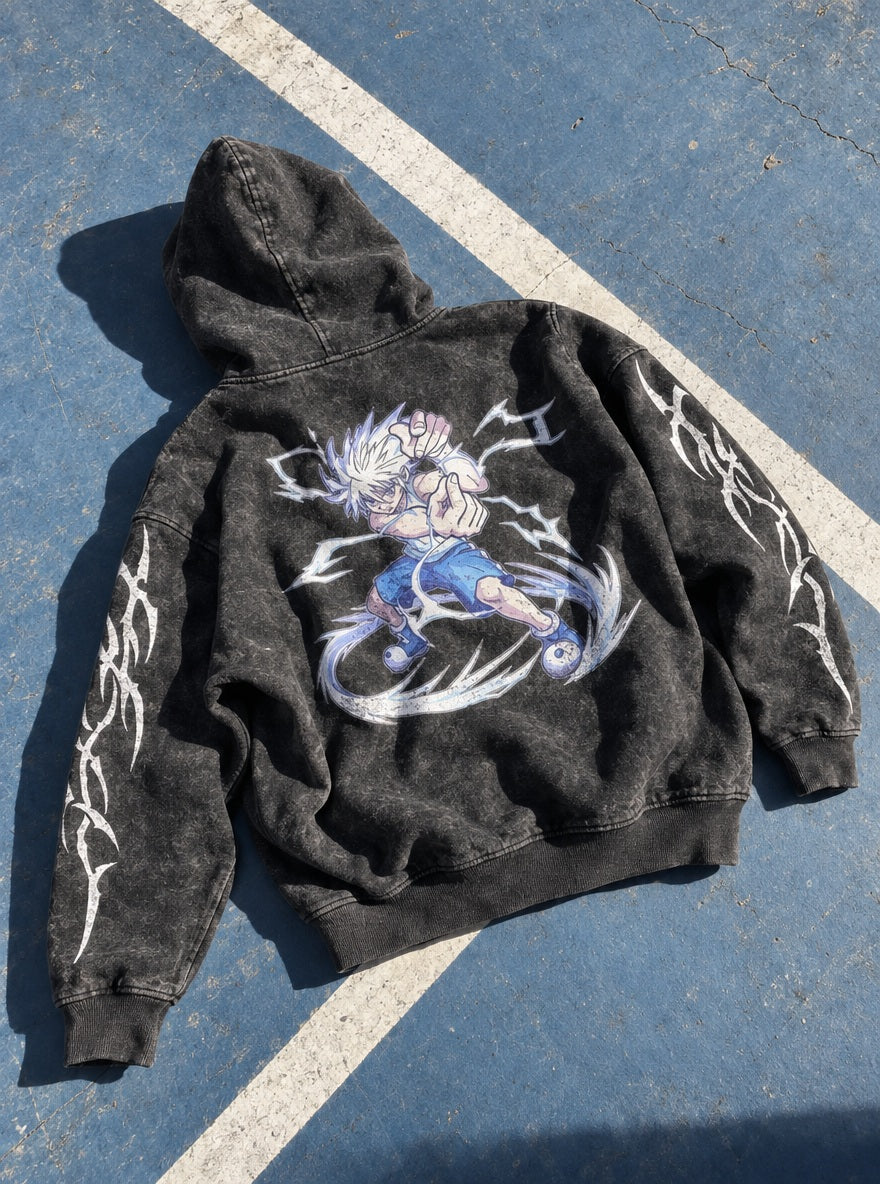 Killua Lightning – Hoodie – flat-lay | Hunter x Hunter