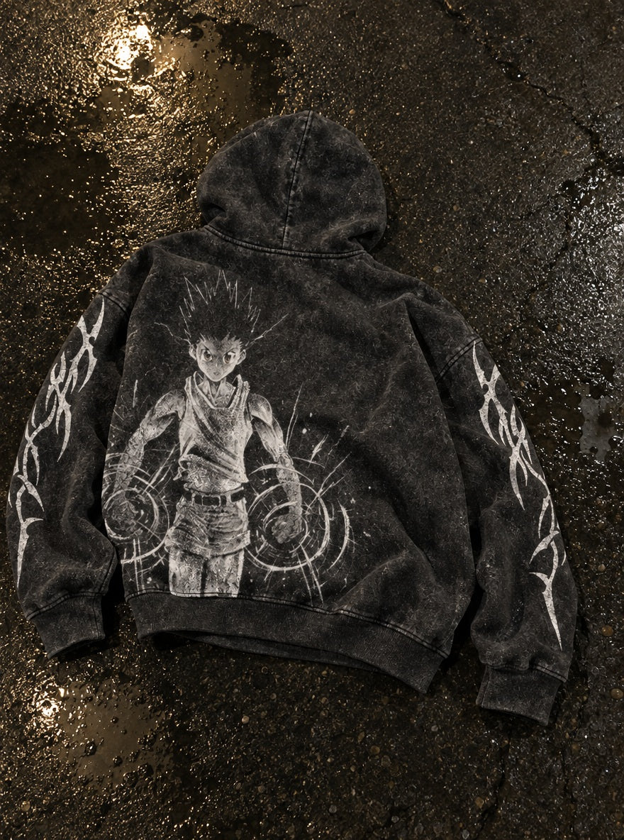 Gon Aura Fists – Hoodie – flat-lay | Hunter x Hunter