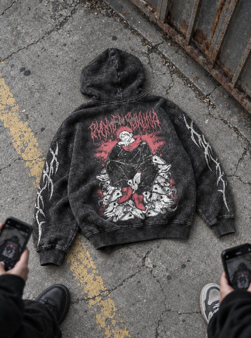 Sukuna Skull Throne – Hoodie – flat-lay | Jujutsu Kaisen