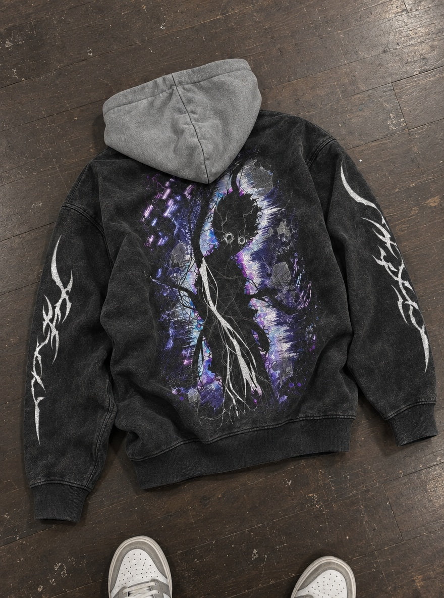 Mob Shatter – Black & Grey Hoodie – flat-lay | Mob Psycho 100