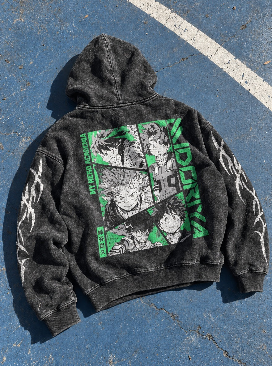 Midoriya Panels – Hoodie – flat-lay | My Hero Academia