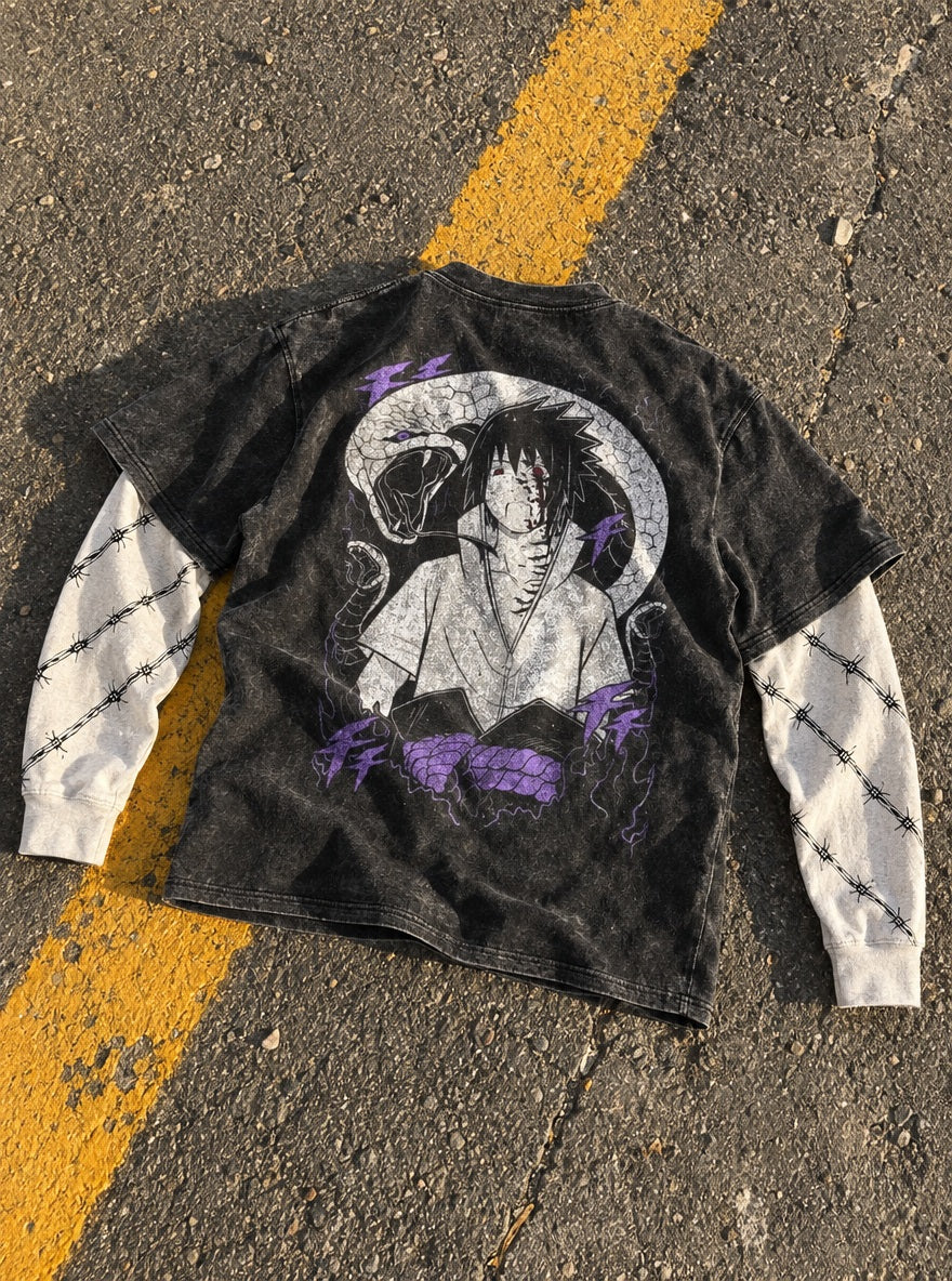 Sasuke Curse Mark – Double Sleeves – flat-lay | Naruto