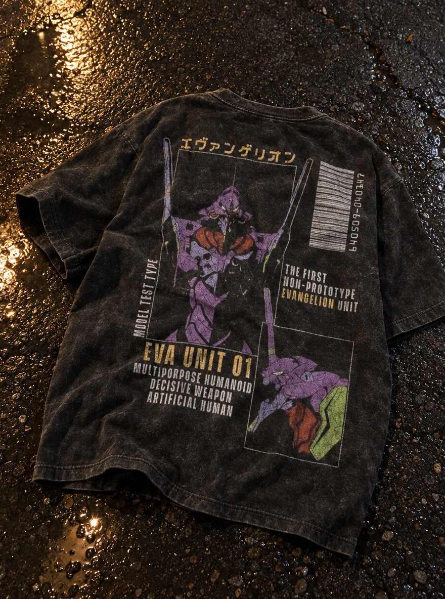 Unit-01 Spec Sheet – T-Shirt – flat-lay | Neon Genesis Evangelion
