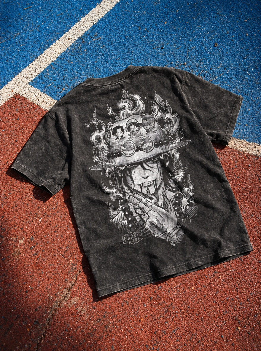 Ace Hat Flames – T-Shirt – flat-lay | One Piece
