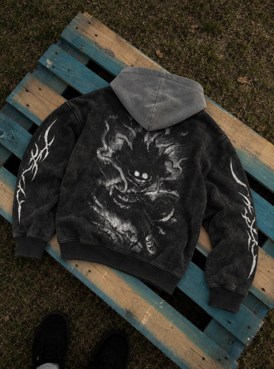 Gear 5 Shadow – Black & Grey Hoodie – flat-lay | One Piece