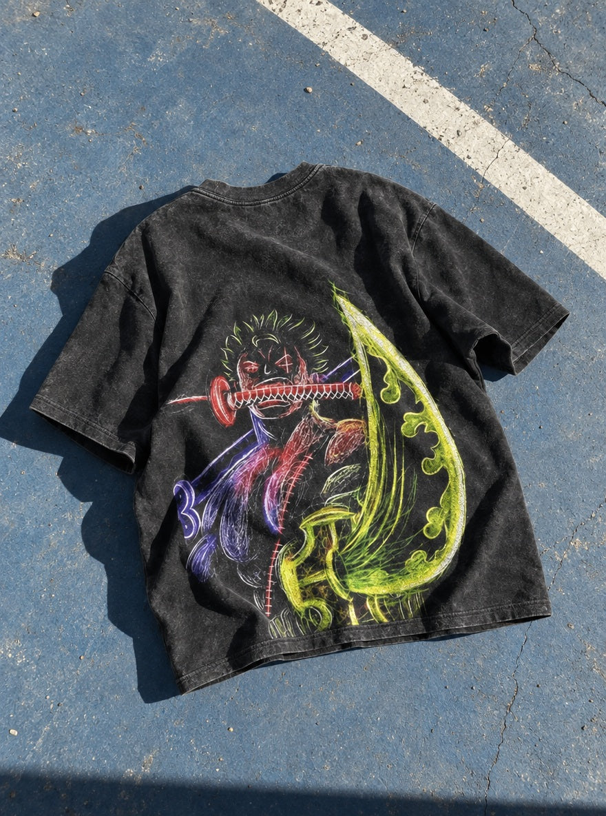 Zoro Neon Slash – T-Shirt – flat-lay | One Piece