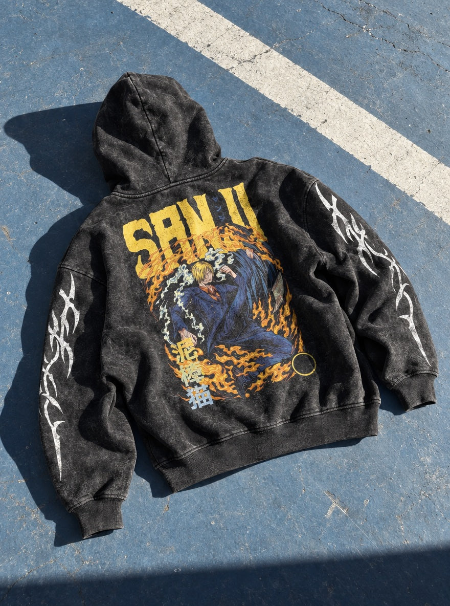 Sanji Fire Kick – Hoodie – flat-lay | One Piece