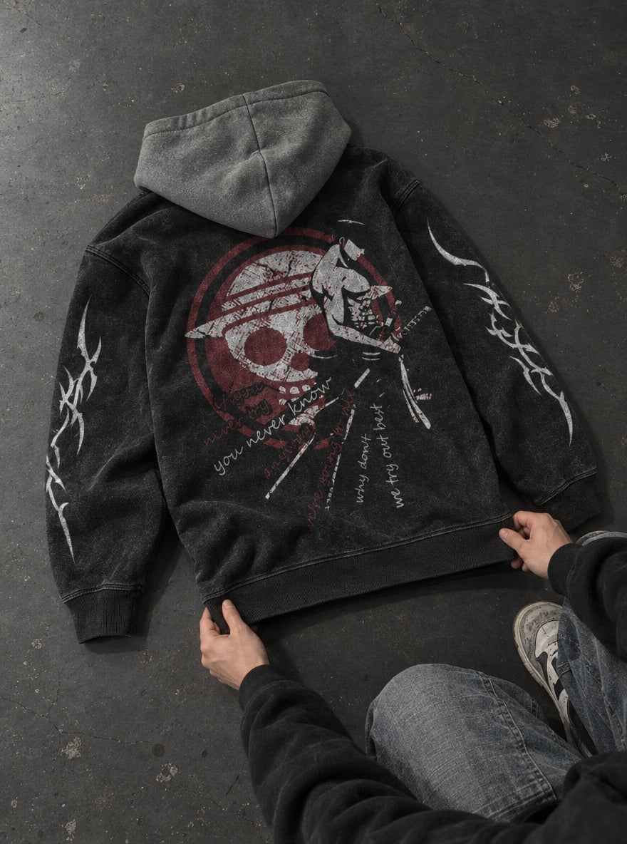 Straw Hat Zoro – Black & Grey Hoodie – flat-lay | One Piece