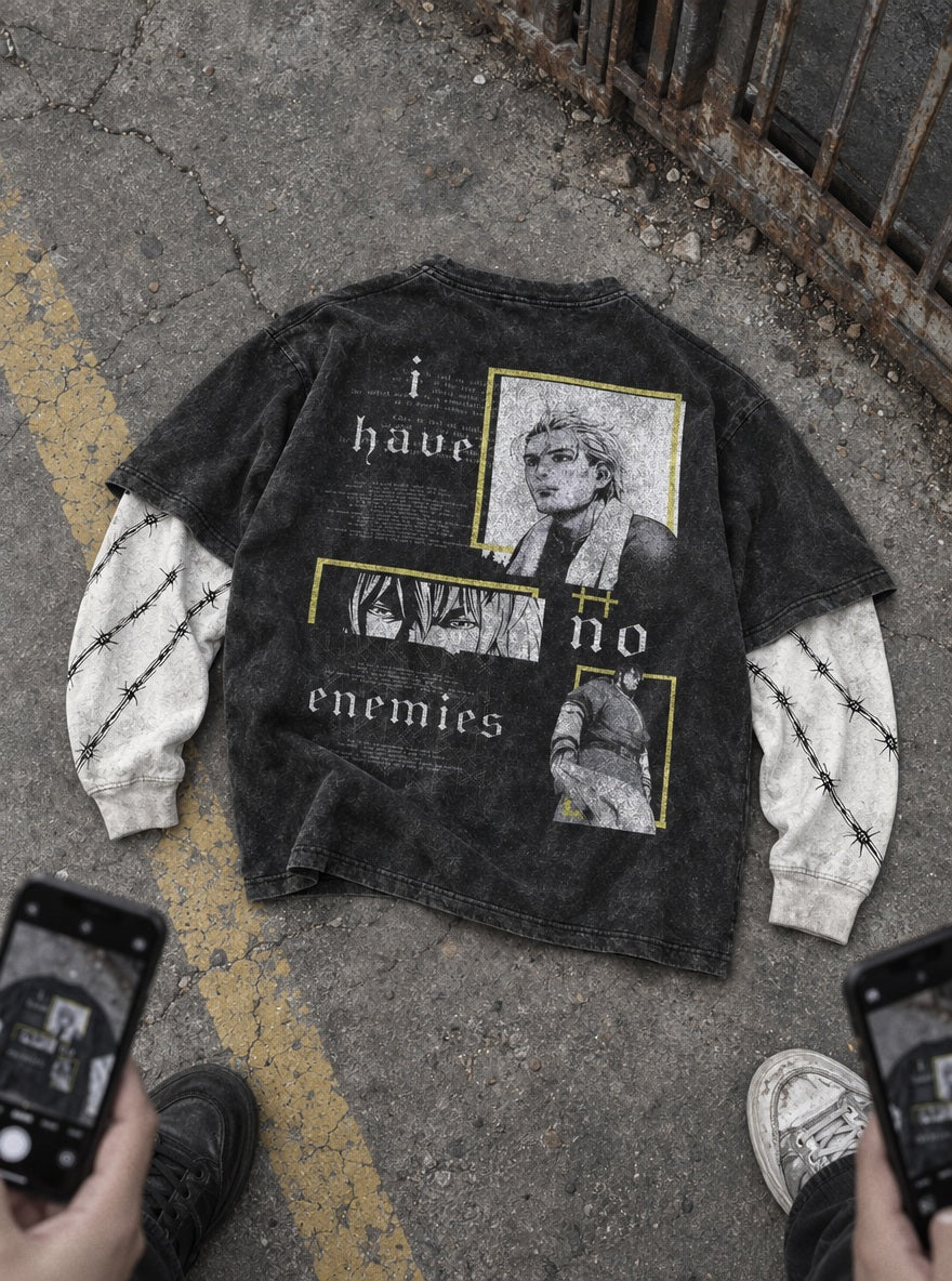 No Enemies Thorfinn – Double Sleeves – flat-lay | Vinland Saga