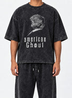 American Ghoul – Black Acid Wash Tee – model shot | Meme Tees
