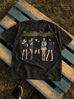 Baddies – Black Acid Wash Tee – flat-lay | Meme Tees
