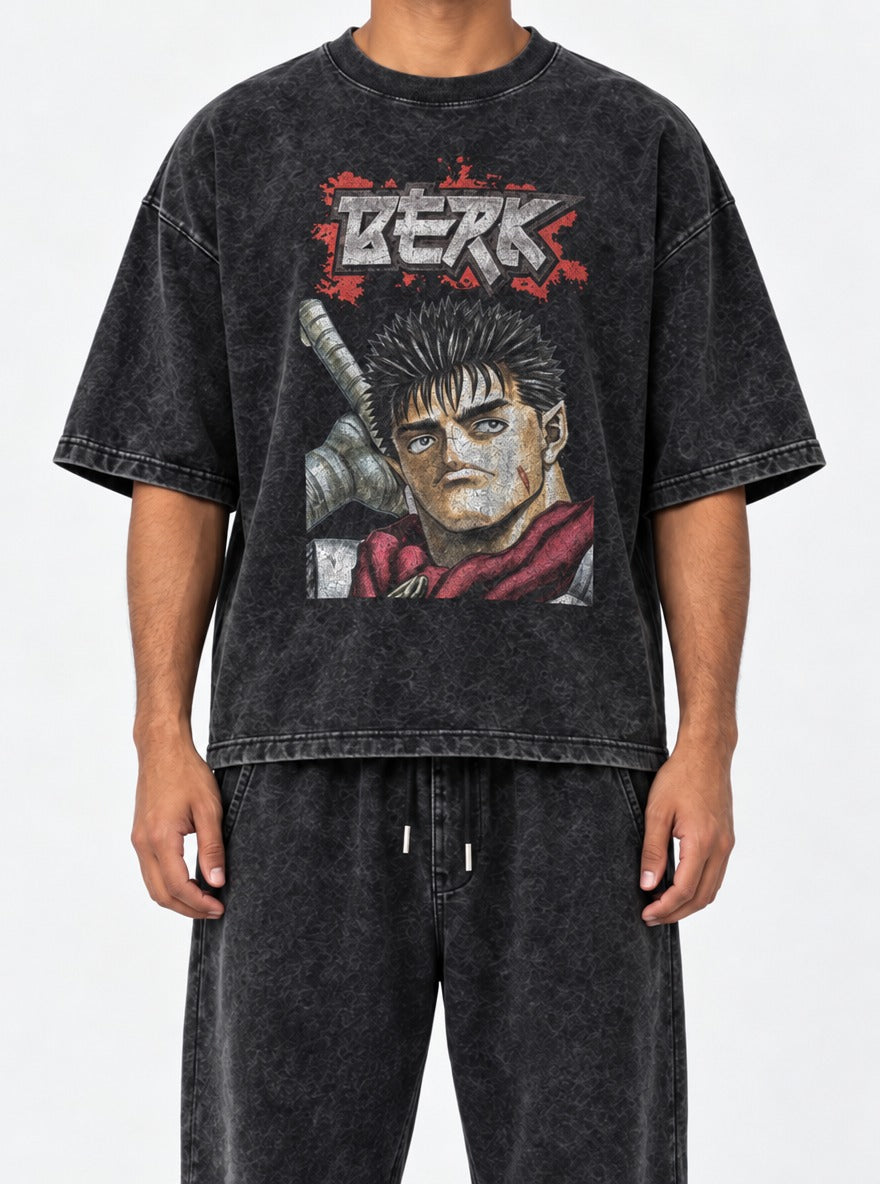 Berk – Black Acid Wash Tee – model shot | Meme Tees