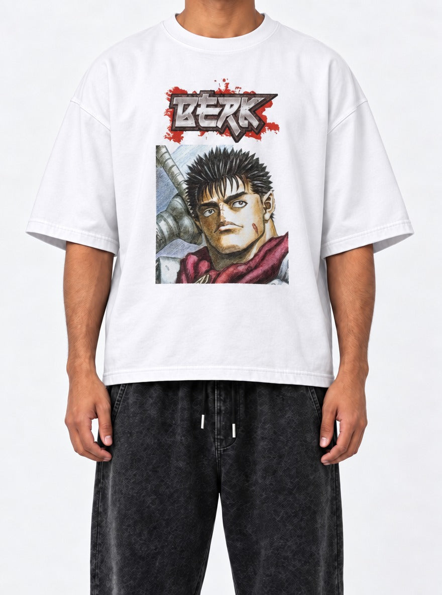Berk – White Tee – model shot | Meme Tees