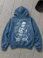 Blue Faded Hoodie – Hawk Helm Behelit – flat-lay | Berserk
