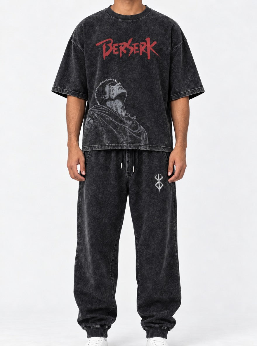 Black Tee & Joggers Combo – Skyward Guts – model shot | Berserk