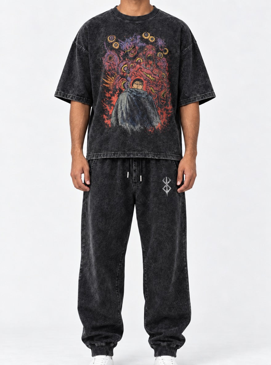 Black Tee & Joggers Combo – Guts Demon Swarm – model shot | Berserk