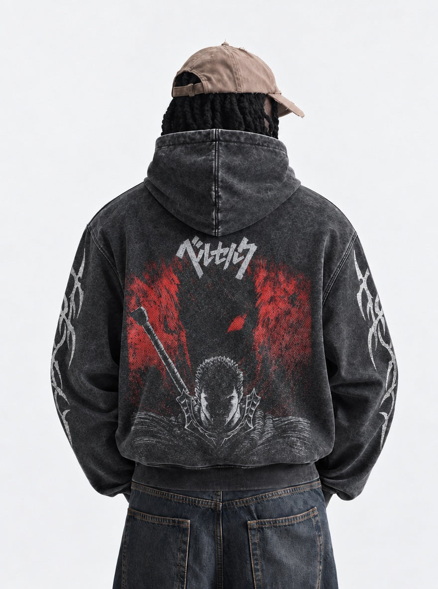 Red Halftone Guts – Hoodie – model shot | Berserk