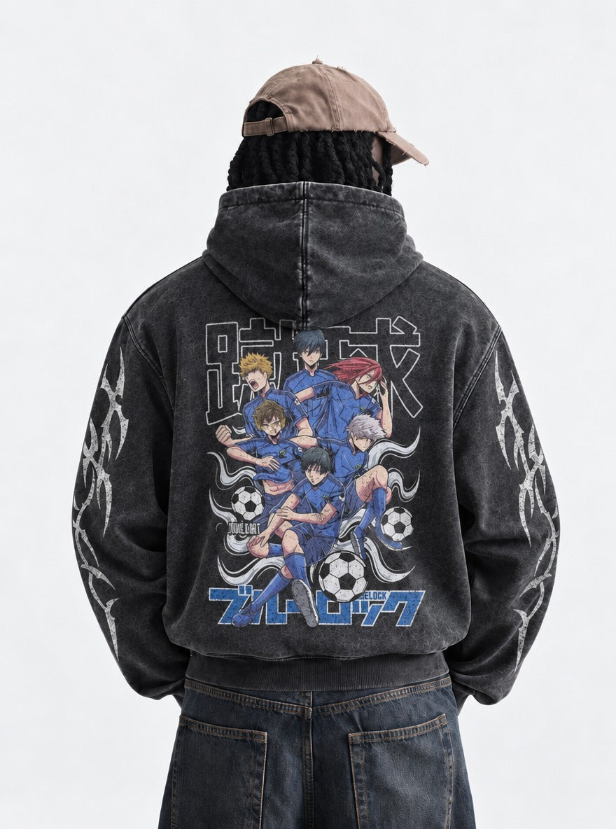 Six Strike – Hoodie – model shot | Blue Lock