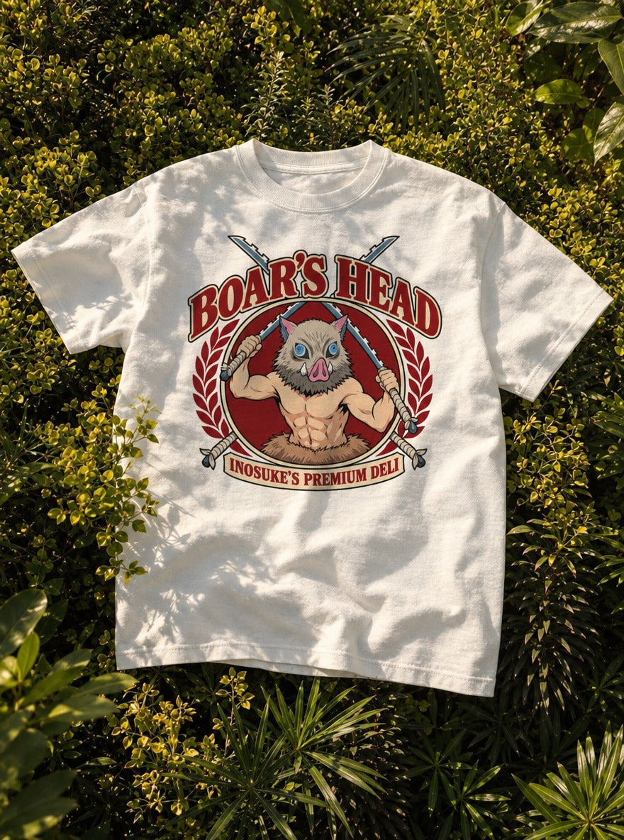 Boar's Head – White Tee – flat-lay | Meme Tees