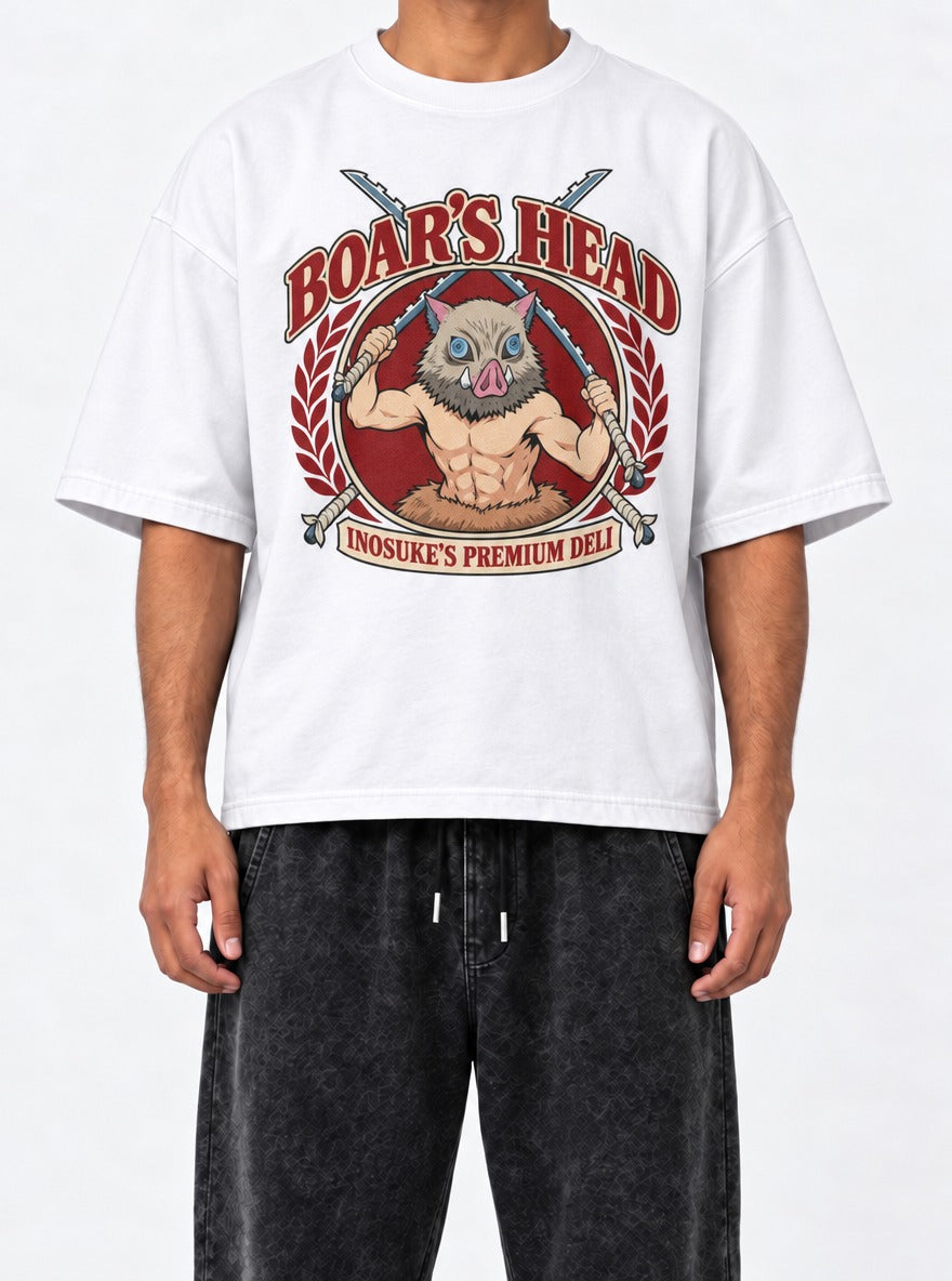 Boar's Head – White Tee – model shot | Meme Tees