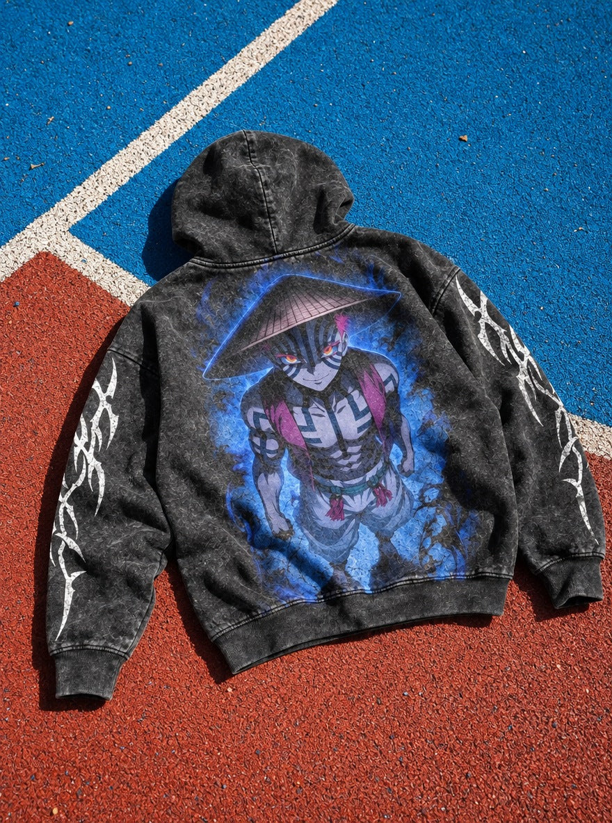 Akaza Hat – Hoodie – flat-lay | Demon Slayer
